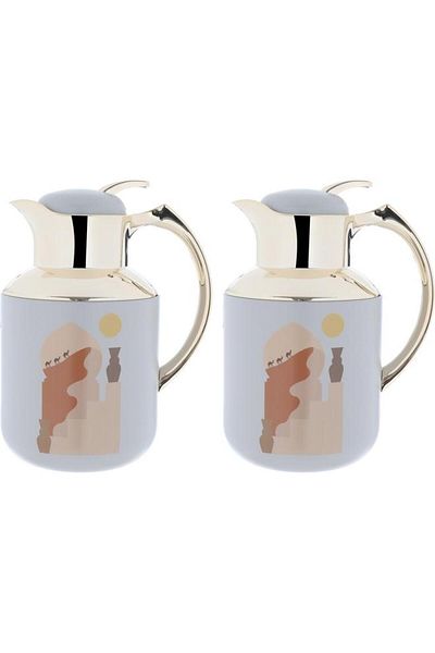 ALSAIF Florya Pro Plastic Thermos Set 0.5 / 1 Liter 2 Pieces Gold Gray