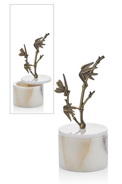 SETABIANCA Evza Marble Pedestal Decoration Box with Bamboo Branches 9*9*20 cm