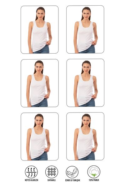 ÖZKAN underwear Özkan 0111 Pack of 6 Women's 100% Cotton Ribbed Flexible Comfortable Ribbed Thick Strap Knitted Undershirt