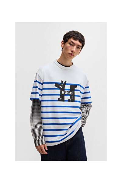 HUGO Köpek logolu pamuk penye bol kesim tisört