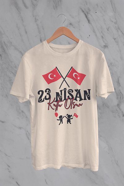 MYADA Happy April 23 Written Flag Printed Children's T-Shirt 23427