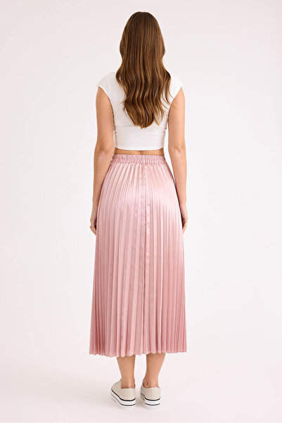 Vitrin Beli Lastikli Piliseli Midi Boy Saten Etek