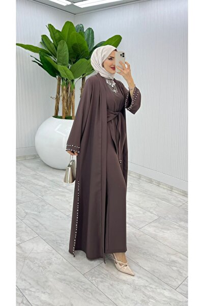 FIRSTESLEM İncili Tulum ve Abayalı Dubai Krep Kadın Şık tulumlu Abaya takımı