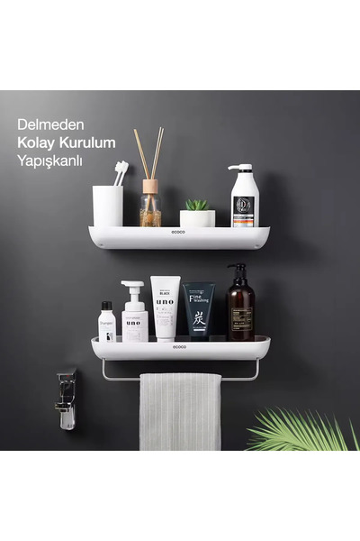 Miecoco Duvara Yapışkanlı (İKİLİ) Banyo Ve Mutfak Düzenleme Rafı Set Gri-beyaz