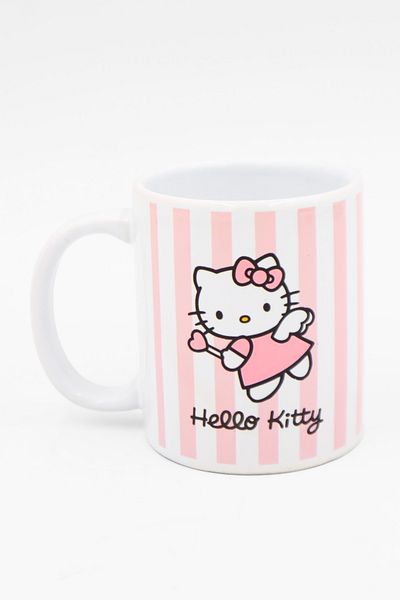 EFBUTİK White Pink Striped Hello Kitty Mug