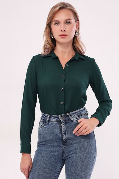 armonika Women's Dark Green Long Sleeve Plain Shirt ARM-18Y001176