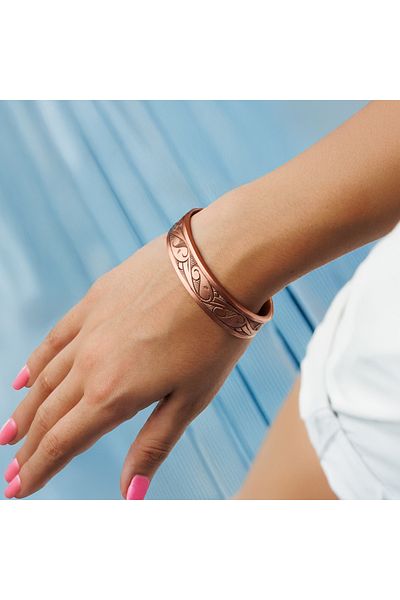 Demmex 3mm Thick 100% Pure Copper Embroidered Unisex Handcuff Bracelet - Matte Surface