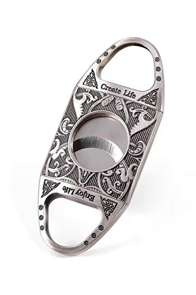 PremiumQuality Gümüş Metal Işlemeli Baskılı Metal Puro Makası Kesici