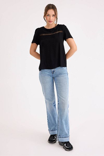 Vitrin Laced Short Sleeve Linen Blouse