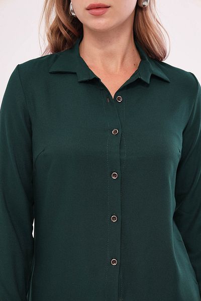 armonika Women's Dark Green Long Sleeve Plain Shirt ARM-18Y001176