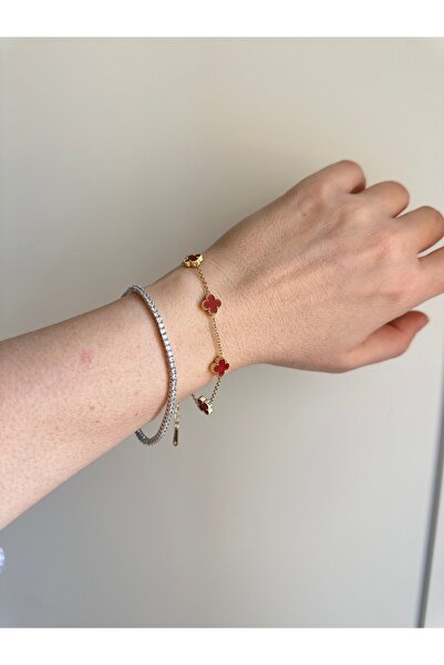 Finery by Nerrs Mimi yonca model Çelik bileklik (bordo renk)