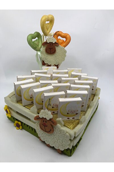 Lavin Çikolata Kuzucuklu Keçe Sepetli Hediye Bebekçikolata