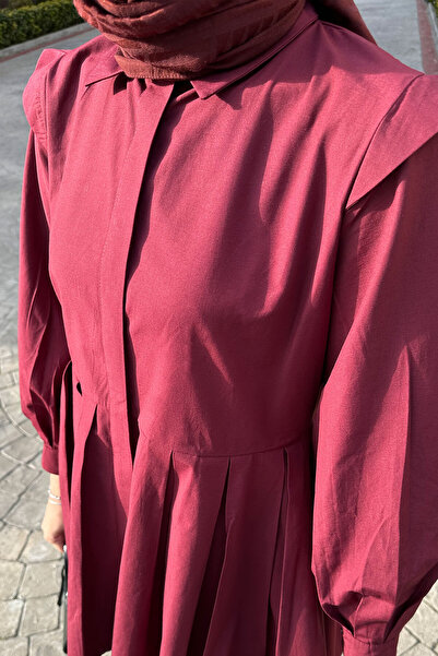LOCCO Burgundy Women's Shirt - Pleat Detailed Skirt