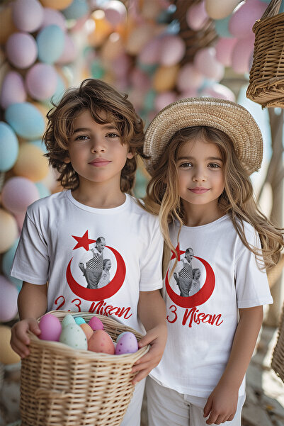 MYADA Προσαρμοσμένο Παιδικό T-Shirt με στάμπα Ataturk and Children 23 Απριλίου