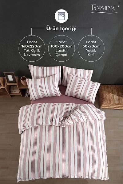 Formeya Bettbezug-Set für Einzelbett, garngefärbt aus Baumwolle, mit Knöpfen und Gummizug (1 Kissenbezug)