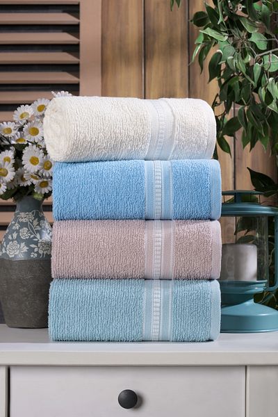 MARLA HOME Velissia Set of 4 Hand-Face Towels |   100% Cotton |   50X90 cm |   Light Colors