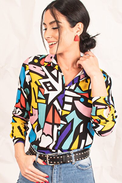 armonika Women's Colorful Graphic Patterned Viscose Shirt ARM-20K082008