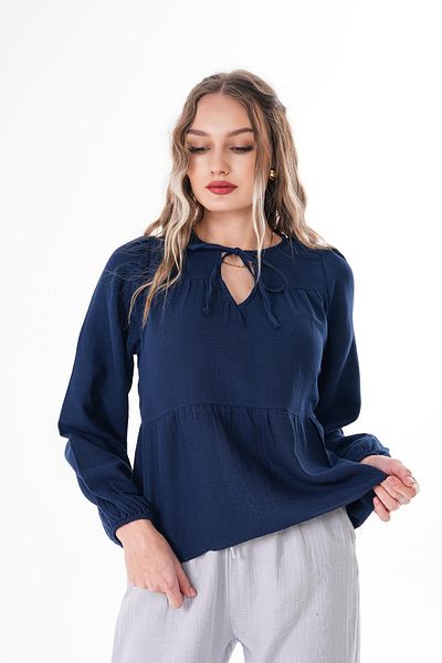 ŞİMAL Women's Collar Laced Muslin Blouse 250138   -