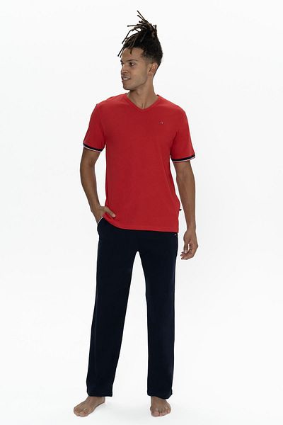 U.S. Polo Assn. Us Polo Men's Large Size Pajama Suit, V-Neck Button with Pocket Detail