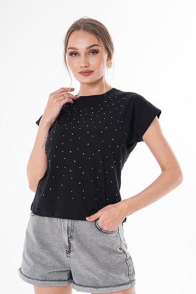ŞİMAL Women's Stone Detailed Crew Neck Oversize T-Shirt 250063   -