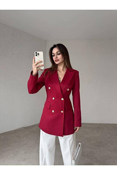 Genel Markalar Kadın Çift Düğme Atlas Kumaş Ceket