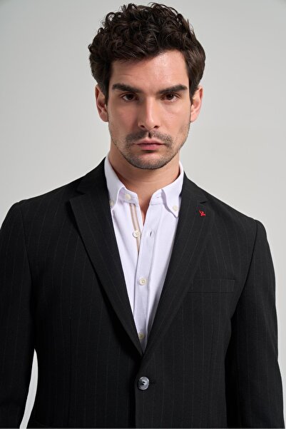 İmza Striped Pattern Wafer Mono Collar Stretchy 6 Drop Slim Fit Jacket 1002250122