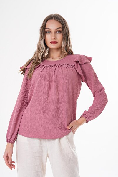 ŞİMAL Women's Front Lace Sleeve Ruffle Detailed Blouse 250197 -