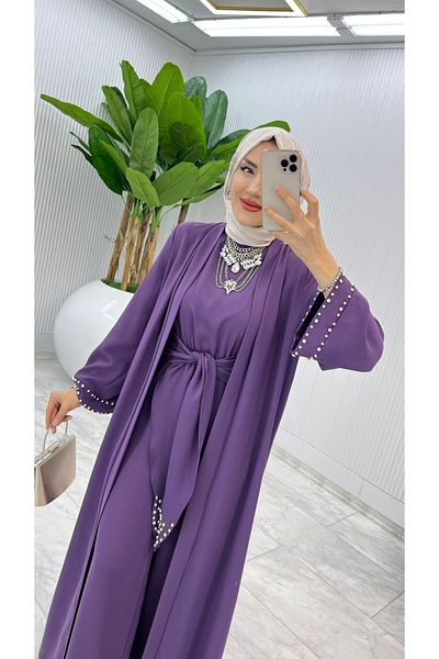 FIRSTESLEM Dubai Crepe Women's Stylish Overalls Abaya Suit with Pearls Jumpsuit and Abayas