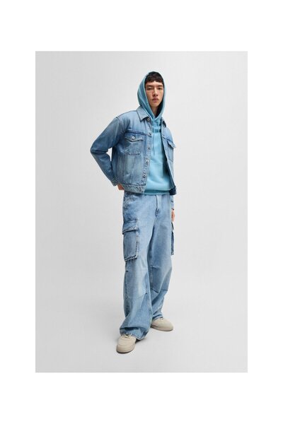 HUGO Happy HUGO logolu pamuklu havlu kumaştan kapüşonlu