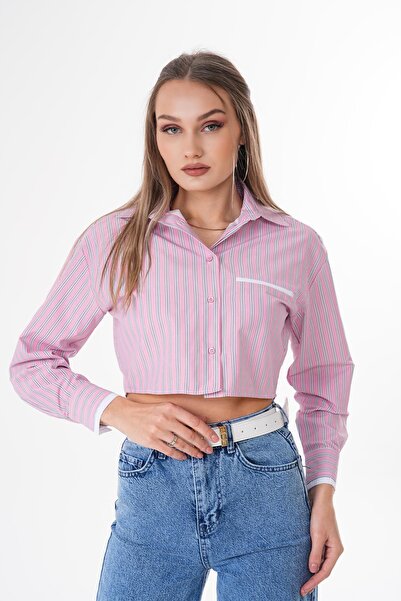 ŞİMAL Cămașă crop cu dungi pentru damă