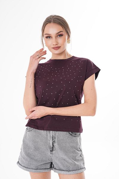 ŞİMAL Tricou oversize pentru damă, cu detaliu în piatră 250063   -