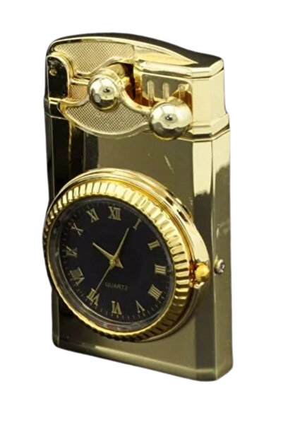 PremiumQuality Gold Saat Desenli Çift Torch Pürmüz Metal Puro Çakmağı