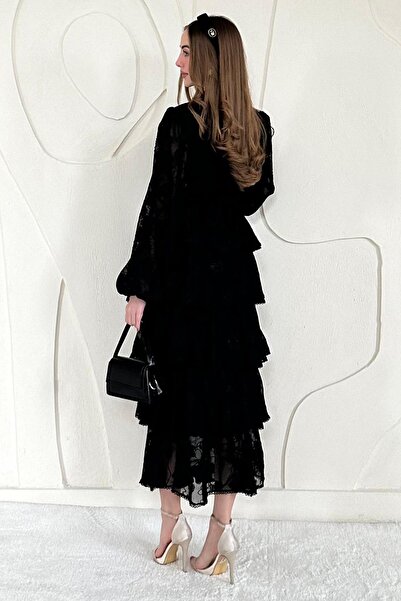 Elbee Fashion Woman Μαύρο φόρεμα δαπέδου Valon ριγέ