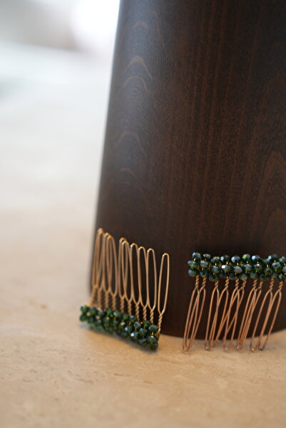 İstoria Bridal 2 Πράσινες Μίνι Χτένες Κλιπ, Χρυσές Χτένες Κλιπ, Αξεσουάρ Μαλλ...