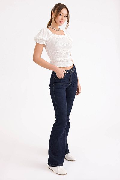 Vitrin Square Neck Viscose Linen Crop Blouse