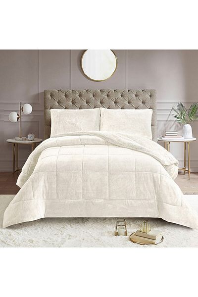 Home Box Nariko 3-Piece Solid Flannel King Comforter Set 220x240 cm