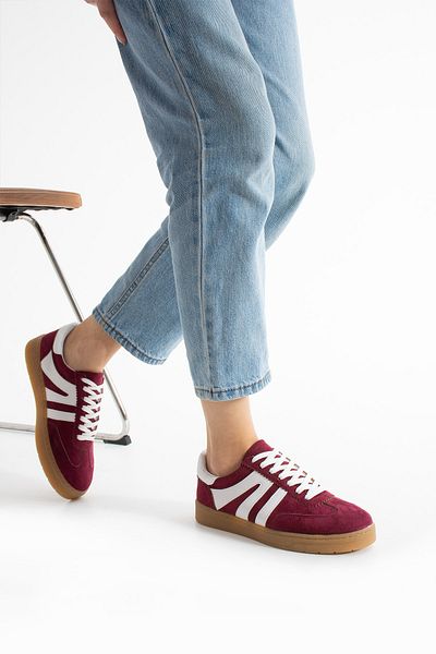 KOTAN Burgundy Women's Sneakers - Flat Orthopedic Sole, Lace-Up Casual Sports Shoes