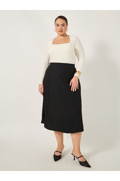 Styli Plus Size Solid High Rise A-Line Midi Skirt