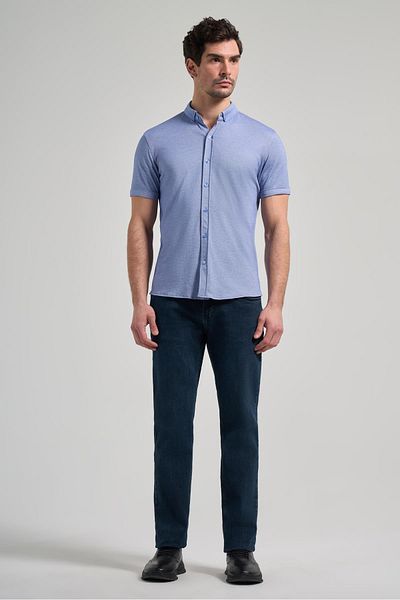 İmza Памучна риза Saks Classic Slim Fit - дълъг ръкав, едноцветна плетка, яка с копчета, без джоб 1004250152_305