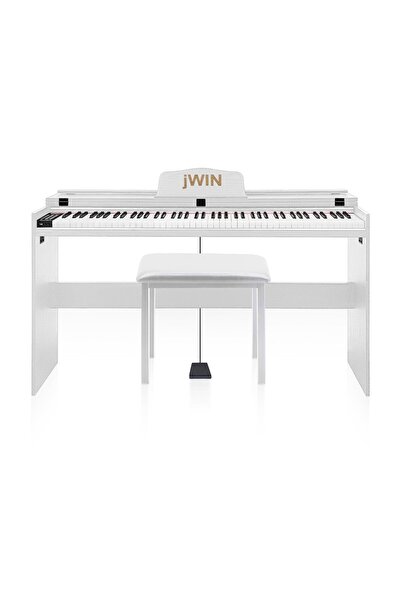 JWIN SDP-92 Tuş Hassasiyetli 88 Tuşlu Kapaklı Dijital Piyano + Tabure - Beyaz