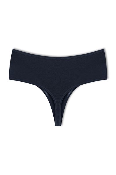 HNX Navy Blue Front Double Layer Lined Lace High Waist Cotton Thong Women's Panties