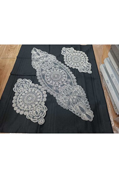 S.Y kordon simli işlemeli 3 lü sehpa örtüsü