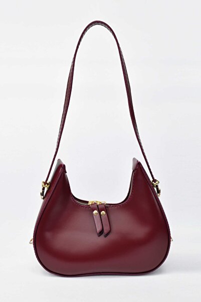 birizmoda Γυναικεία δερμάτινη τσάντα χεριού και ώμου Triangle - Claret Red