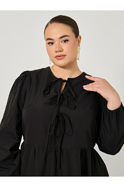 Styli Solid A-Line Maxi Dress with Tie-Up Bow Detail