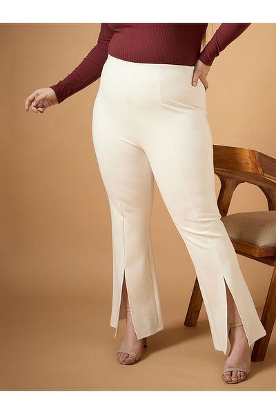 Sassafras By Styli Plus Size Front Slit Detail Flared Pants