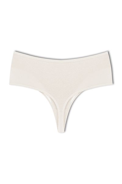 HNX Ecru Front Double Layer Lined Lace High Waist Cotton Thong Women's Panties