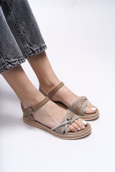 Riccon Γυναικεία σανδάλια Elyslaerla Mink Straw - 0012174