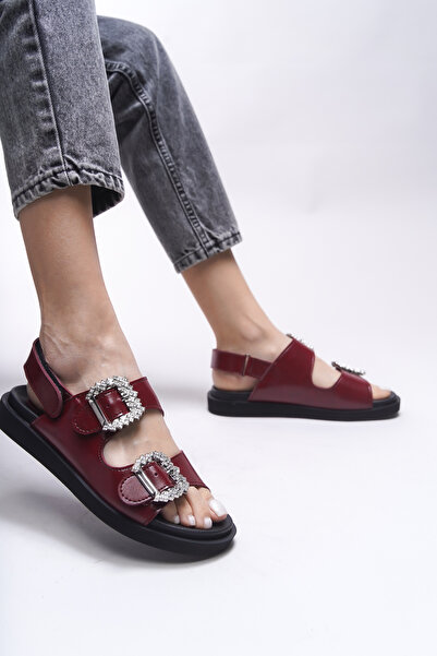 Riccon Magmythe Women's Sandals - Double Buckle, Cherry Crinkle Patent Leather 0012347