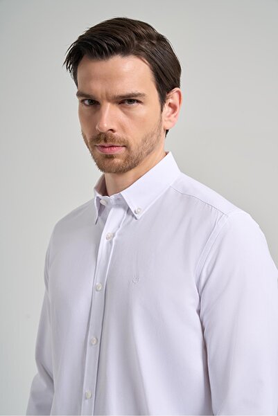 İmza Μακρυμάνικο μονόχρωμο πουκάμισο Oxford με κουμπιά πέτο χωρίς τσέπη βαμβακερό κλασικό πουκάμισο με λεπτή εφαρμογή 1004250168