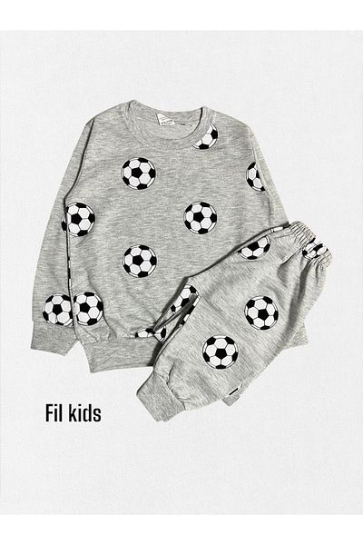Fil Kids Boys' 100% Cotton Gray Football Ball Pattern Long Sleeve Seasonal Pajamas Set